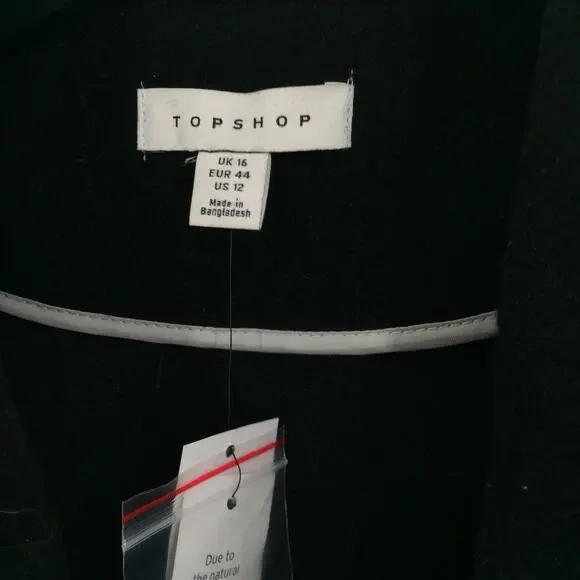 Topshop Longline Oversized Black Coat Pockets Snap Closure Womens Size 12 NEW - Picture 7 of 8